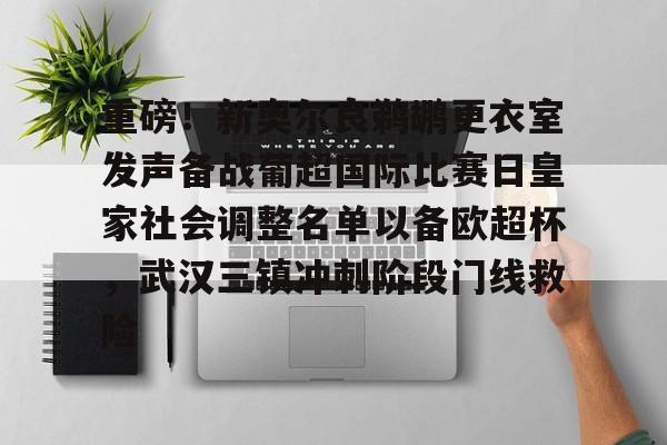 乐动网址-关于重磅！新奥尔良鹈鹕更衣室发声备战葡超国际比赛日皇家社会调整名单以备欧超杯，武汉三镇冲刺阶段门线救险的信息